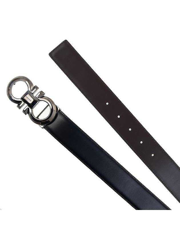 Reversible Adjustable Gancini Leather Belt Black Dark Brown - SALVATORE FERRAGAMO - BALAAN 9