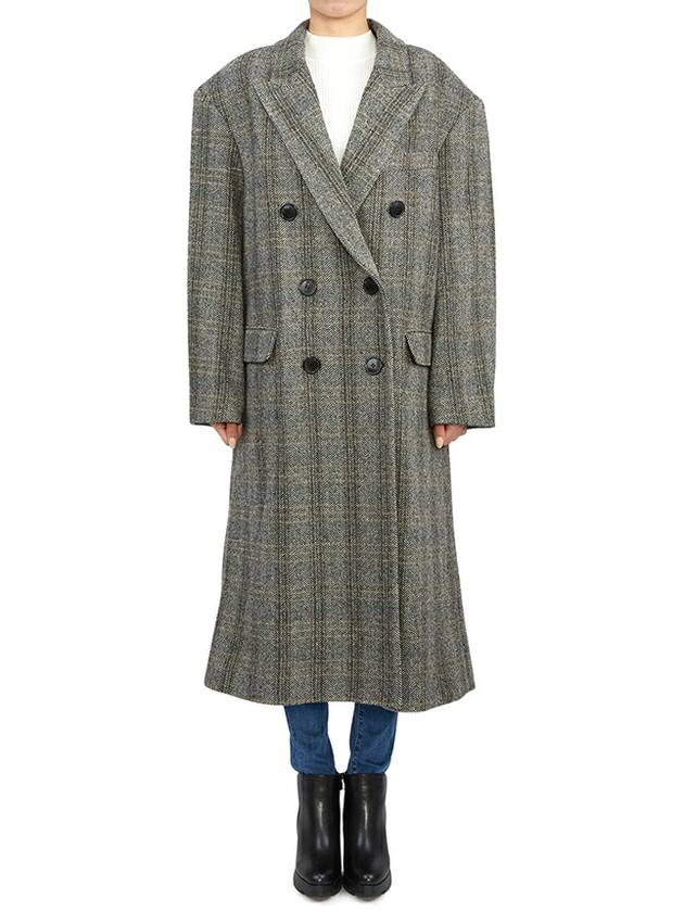 Women's Check Pattern Double Coat Beige - ISABEL MARANT - BALAAN 4