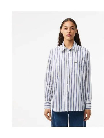 Women s oversized poplin shirt blue - LACOSTE - BALAAN 1