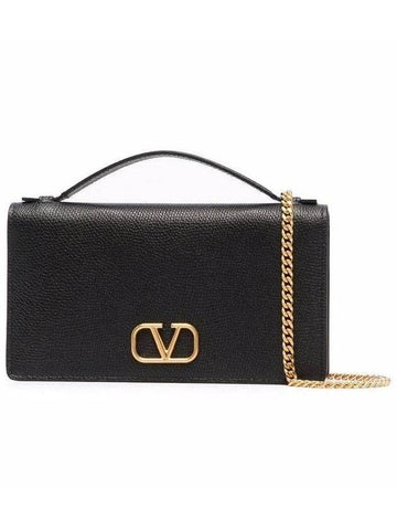 V Logo Signature Grainy Calfskin Chain Shoulder Bag Black - VALENTINO - BALAAN 1