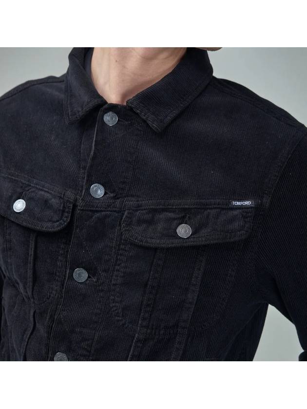 Wave Shirt Collar Cotton Corduroy Denim Jacket Black - TOM FORD - BALAAN 4
