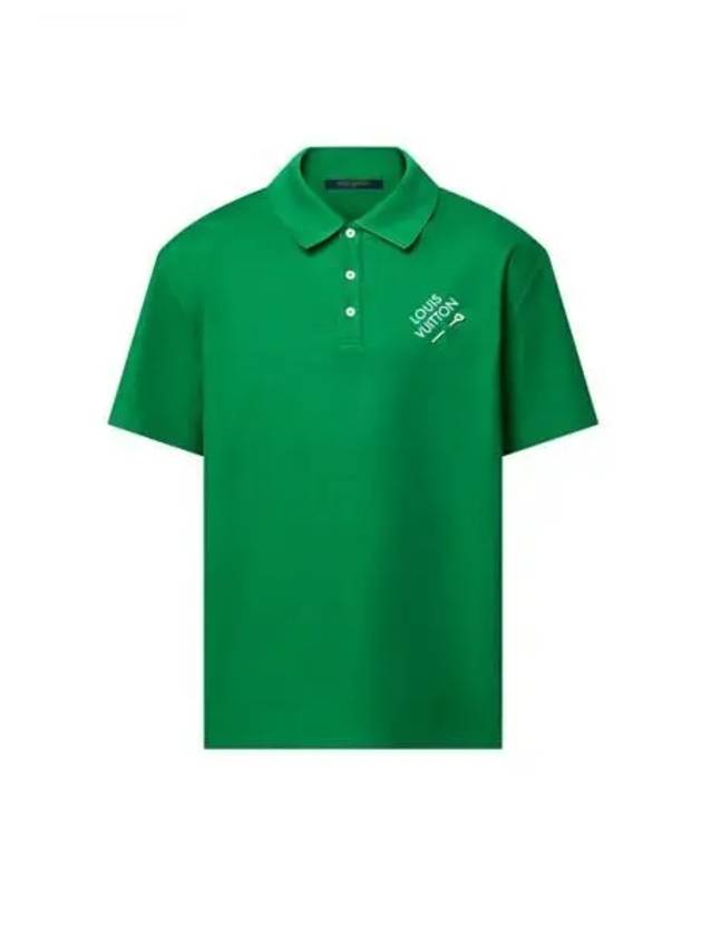 Embroidered Signature Short Sleeved Cotton Polo Green 1AFQ82 - LOUIS VUITTON - BALAAN 1