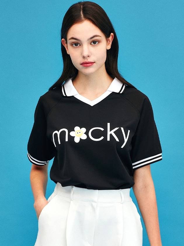 Logo V-neckline Short Sleeve T-Shirt Black MMCSS24ST2BK - MACKY - BALAAN 1