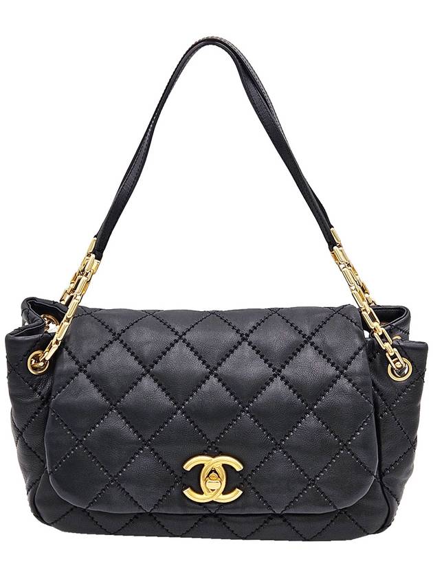 Chanel Black Leather Stitched Gold Flap Shoulder Bag 14th - CHANEL - BALAAN 1