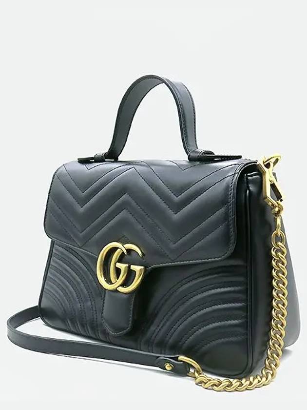 498110 Black Leather Matelasse Gold Marmont Top Handle Tote Bag Shoulder Strap 2WAY - GUCCI - BALAAN 3