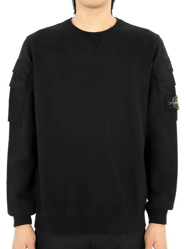 Garment Dyed Double Pocket Brushed Cotton Fleece Sweatshirt Black - STONE ISLAND - BALAAN 3