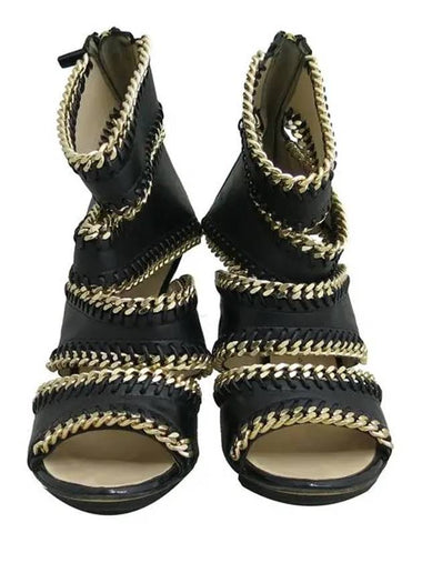 Black leather gold chain decoration women s shoes - GIUSEPPE ZANOTTI - BALAAN 1