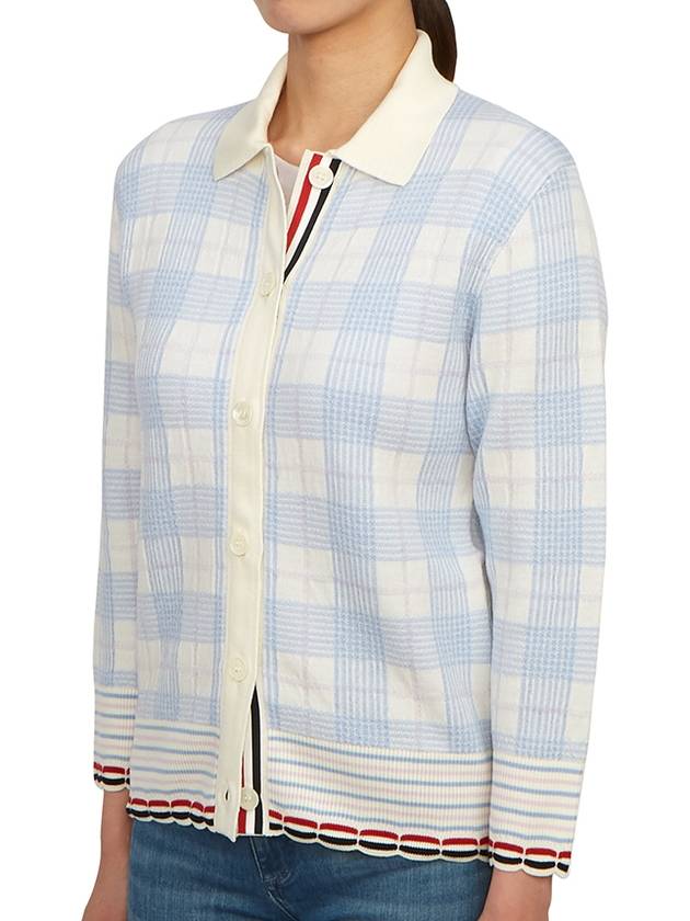 Hairline Check Scalloped Polo Cardigan Light Blue - THOM BROWNE - BALAAN 4