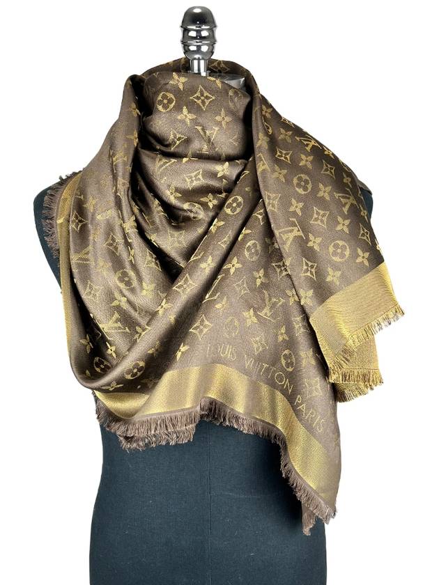 Monogram Shine Silk Gold Brown Muffler Shawl M75122 - LOUIS VUITTON - BALAAN 3