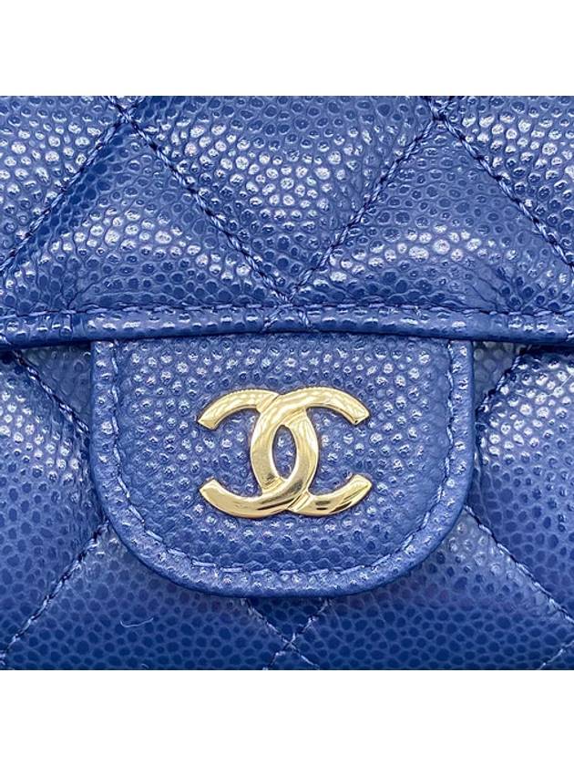 Classic Gold Logo Grained Shiny Calfskin Card Wallet Navy - CHANEL - BALAAN 3