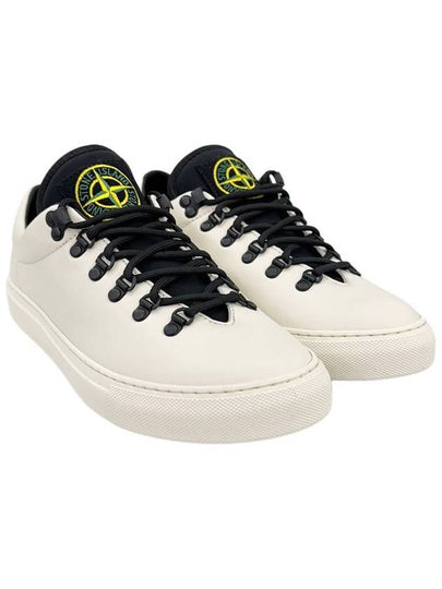 S0101 Logo Lace-Up Leather Low Top Sneakers White - STONE ISLAND - BALAAN 2