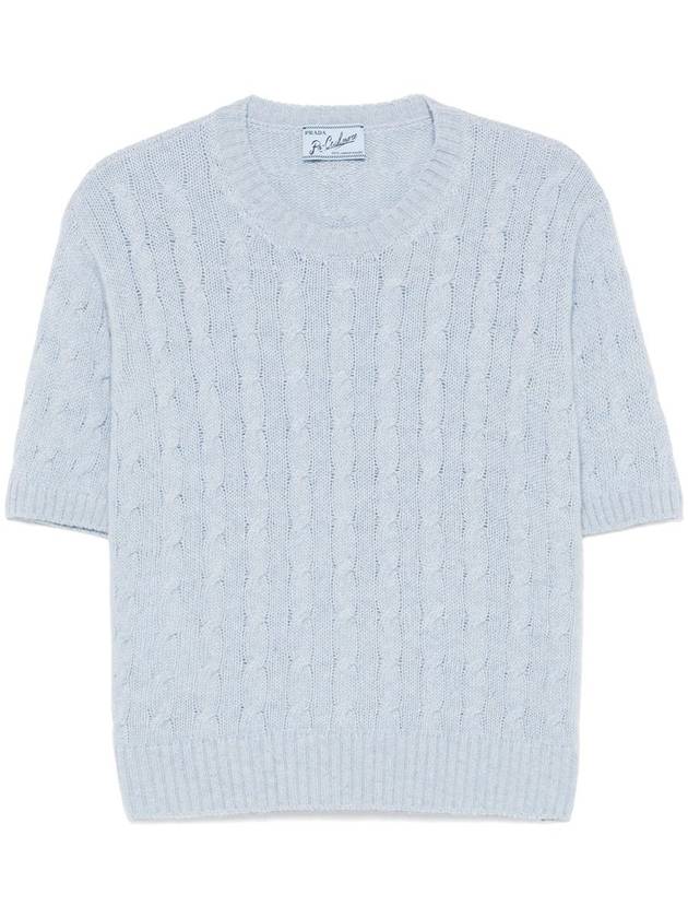 Re-Cashmere Cable-Knit Top Sapphire Blue - PRADA - BALAAN 2