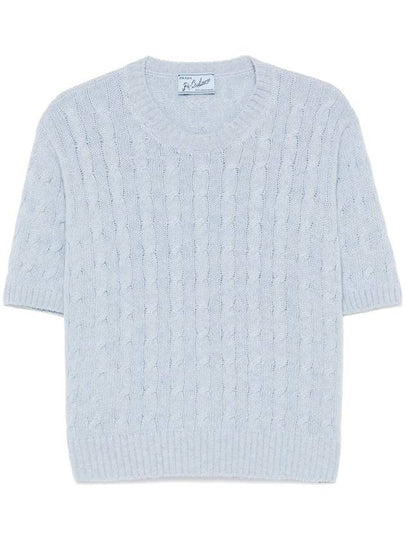 Re-Cashmere Cable-Knit Top Sapphire Blue - PRADA - BALAAN 2