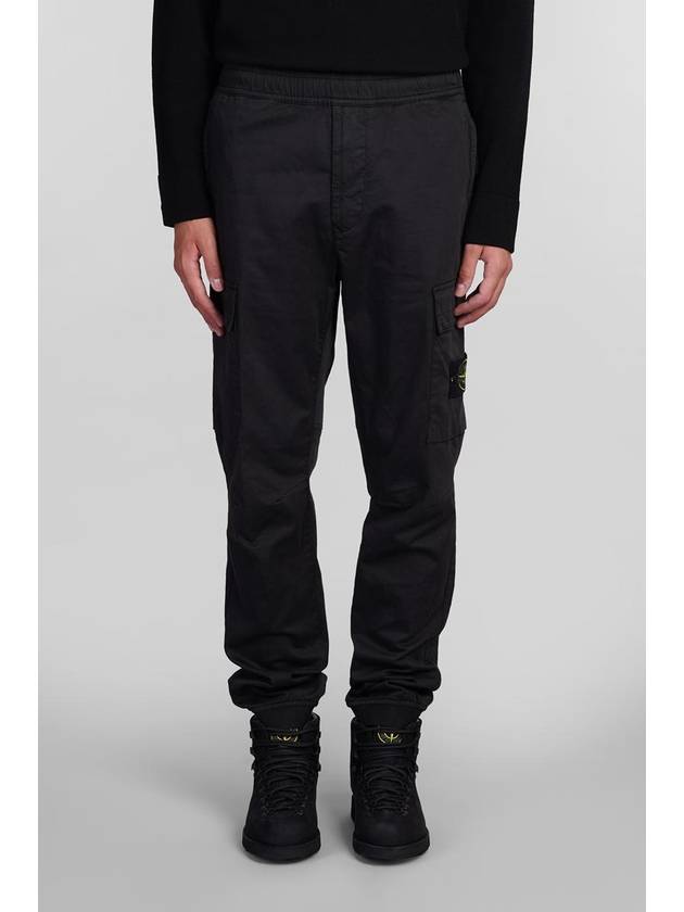 Stretch Cotton Wool Satin Straight Pants Black - STONE ISLAND - BALAAN 2