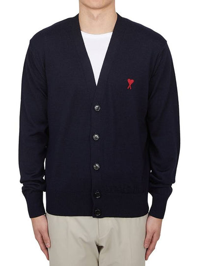 Red Heart Logo Merino Wool Cardigan Navy - AMI - BALAAN 2