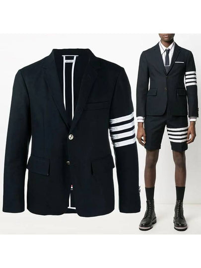 Men's Diagonal Armband Cotton Single Blazer Jacket Navy - THOM BROWNE - BALAAN 2