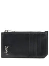 Tiny Cassandre Fragments Silver Hardware Leather Zipper Card Wallet Black - SAINT LAURENT - BALAAN 2