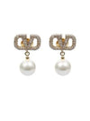 Swarovski Pearl V Logo Earrings Gold - VALENTINO - BALAAN 2