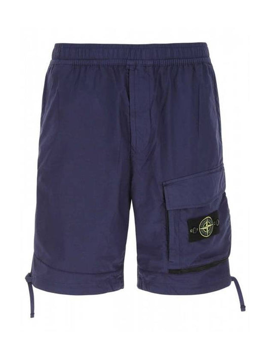 Men's Stretch Cotton Bermuda Shorts Blue - STONE ISLAND - BALAAN.