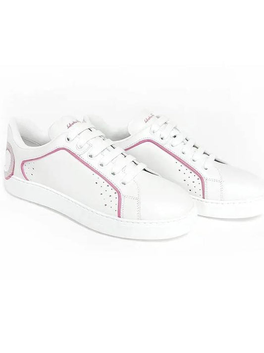 Salvatore pink piping low-top sneakers white - SALVATORE FERRAGAMO - BALAAN.