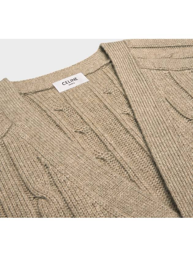 Triomphe Embroidered Cable Knit Cashmere Cardigan Light Taupe - CELINE - BALAAN 4