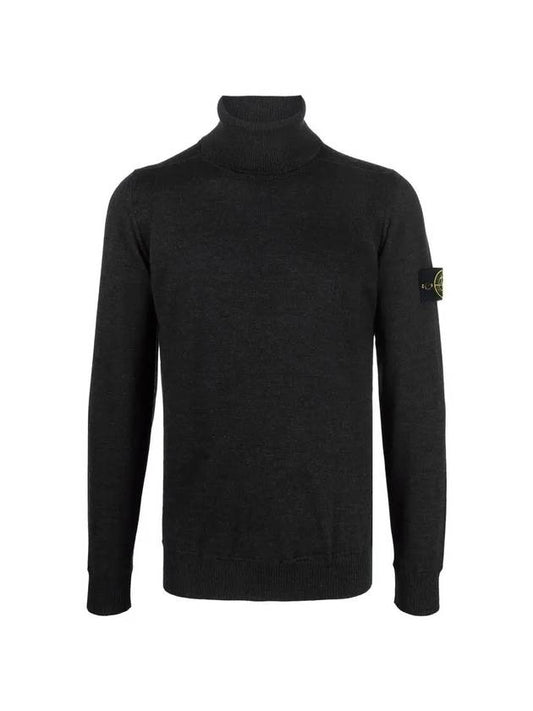 Men's Waffen Patch Light Pure Wool Turtleneck Black - STONE ISLAND - BALAAN 1