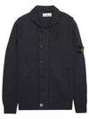 Men's Patch High Neck Lambswool Knit Cardigan Charcoal - STONE ISLAND - BALAAN 2