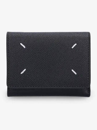 Stitch Leather Tri-Fold Half Wallet Black - MAISON MARGIELA - BALAAN 2