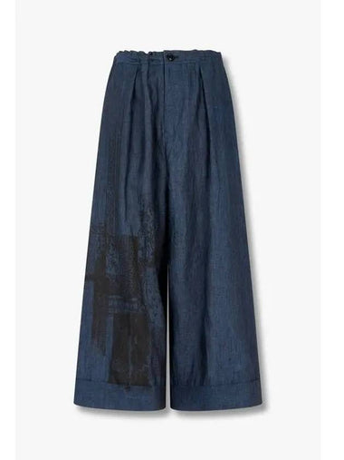 Yohji Yamamoto Y s Patchwork Print Chambray Pants Navy - YOHJI YAMAMOTO - BALAAN 1