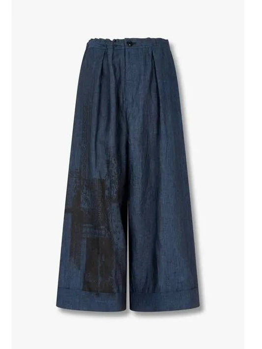 Yohji Yamamoto Y s Patchwork Print Chambray Pants Navy - YOHJI YAMAMOTO - BALAAN 1