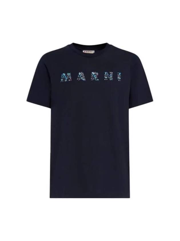 Logo Print Crew Neck Cotton Short Sleeve T-shirt Navy - MARNI - BALAAN 2