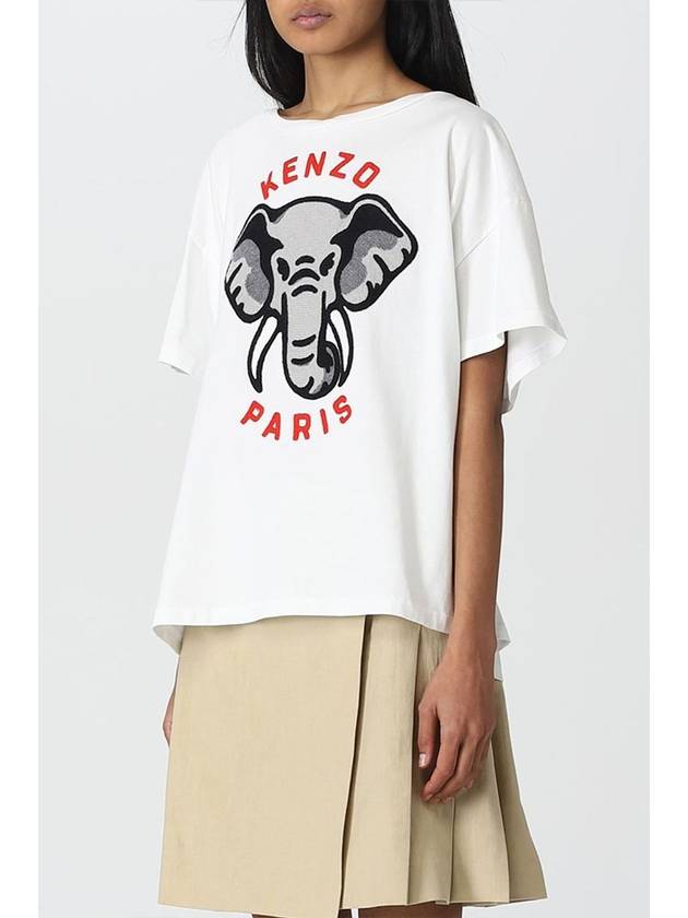 Elephant Cotton Short Sleeve T-Shirt White - KENZO - BALAAN 5