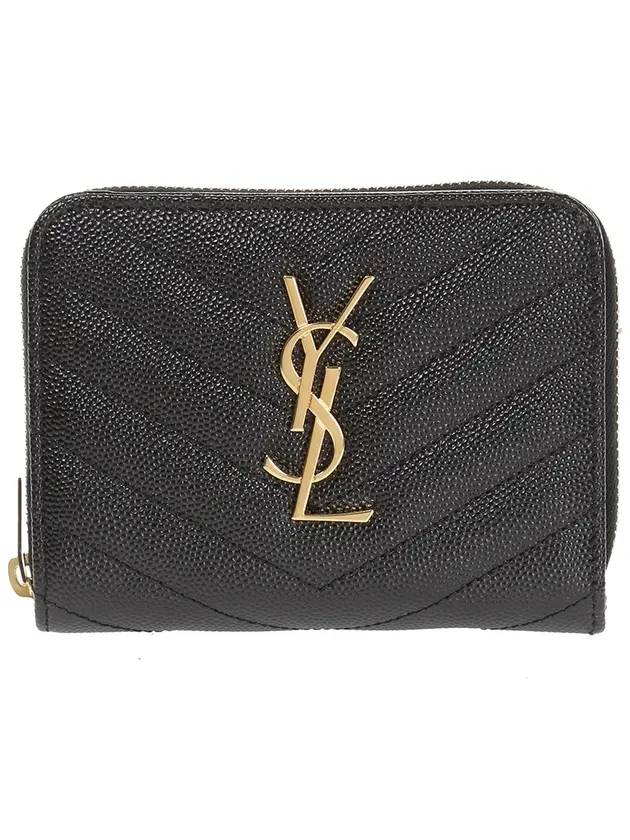 Monogram Matelasse Compact Zipper Around Half Wallet Black - SAINT LAURENT - BALAAN 1