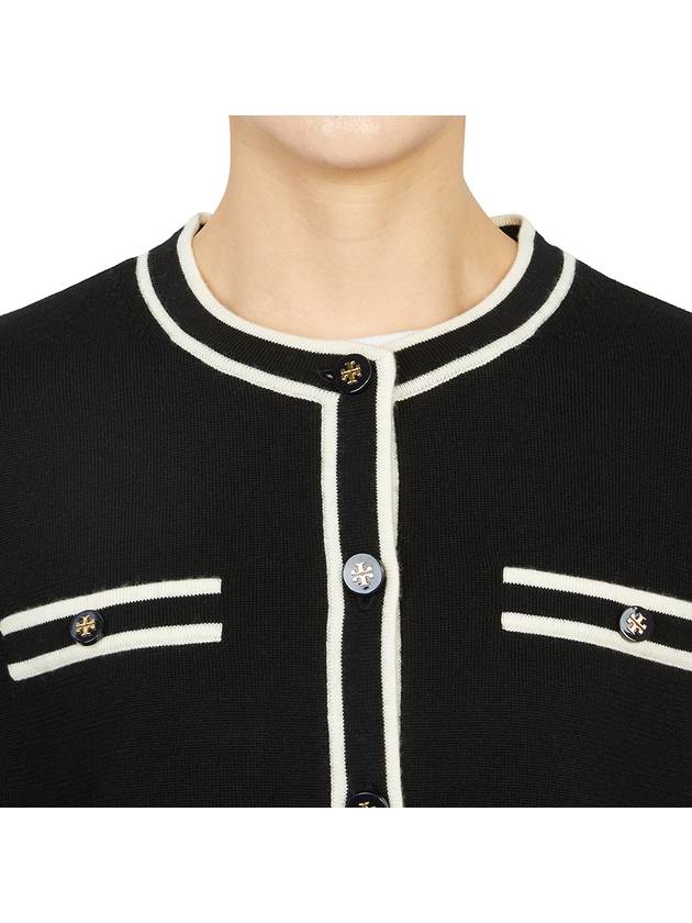 Kendra Button-Up Crew Neck Cardigan Black - TORY BURCH - BALAAN 8