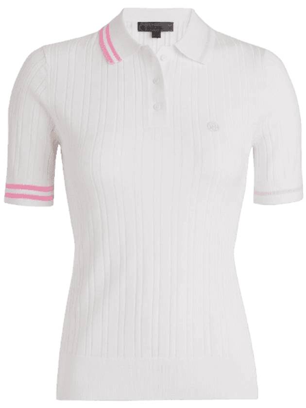 Contrast Ribbed Striped Cotton Blend Knit Polo Shirt Snow - G/FORE - BALAAN 1