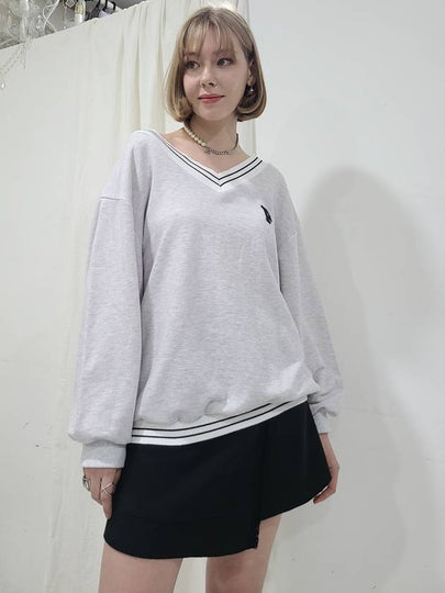 e V-neck sweatshirt melange light gray - PRETONE - BALAAN 2