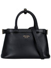 Double Belt Buckle Large Leather Handles Tote Bag Black - PRADA - BALAAN 2