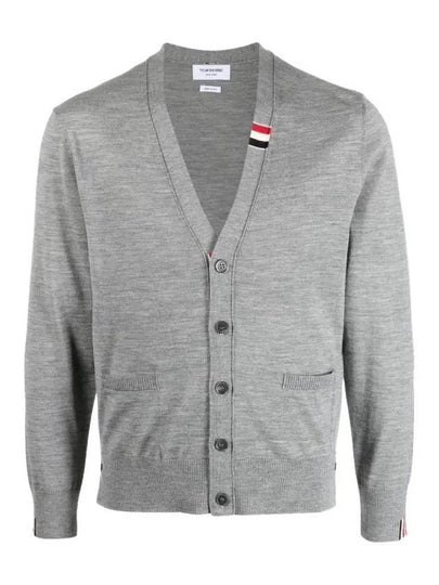 Men's Jersey Stitch V-Neck Cardigan Light Grey - THOM BROWNE - BALAAN 2