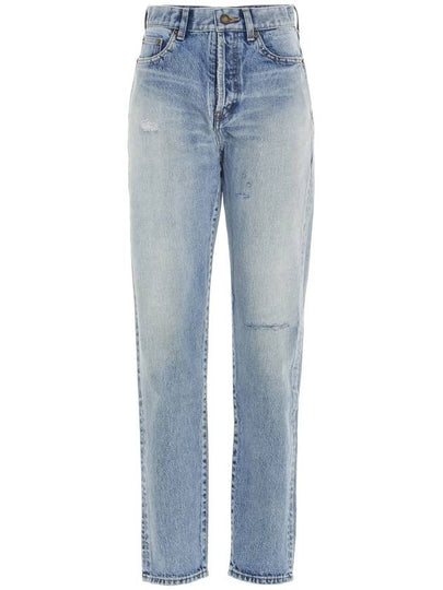 Women's Destroyed Washing Denim Jeans Light Blue - SAINT LAURENT - BALAAN 2