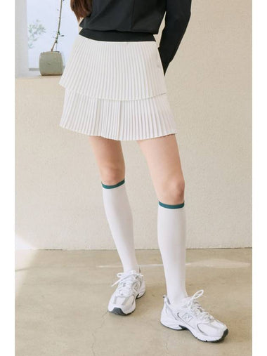 Heart logo double fine pleated skirt white - GOXO - BALAAN 1