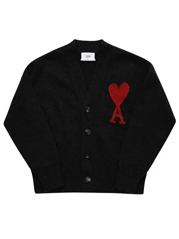 Heart Logo V Neck Wool Cardigan Black - AMI - BALAAN 6