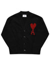 Heart Logo V Neck Wool Cardigan Black - AMI - BALAAN 2