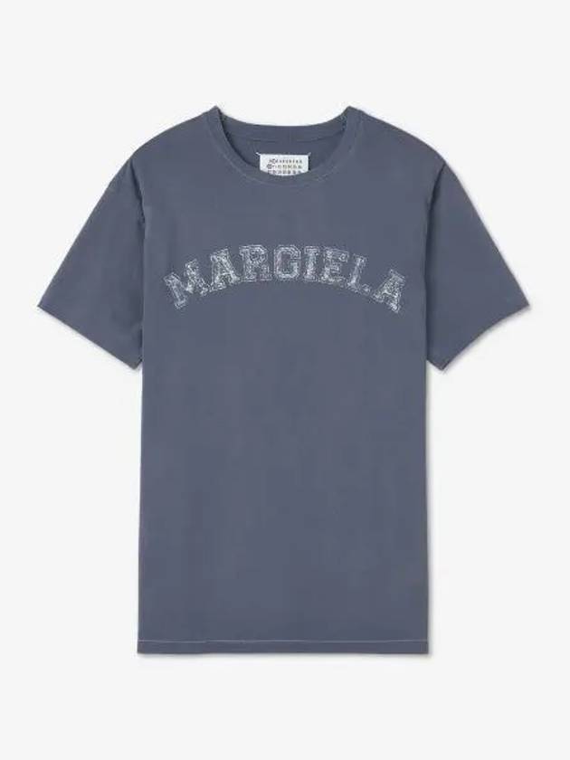 Logo Print Cotton Short Sleeve T-Shirt Blue - MAISON MARGIELA - BALAAN 2