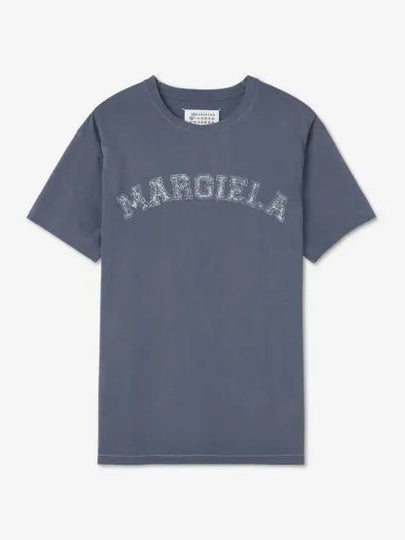 Logo Print Cotton Short Sleeve T-Shirt Blue - MAISON MARGIELA - BALAAN 2