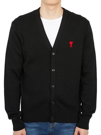 Heart Logo Merino Wool Cardigan Black - AMI - BALAAN 2