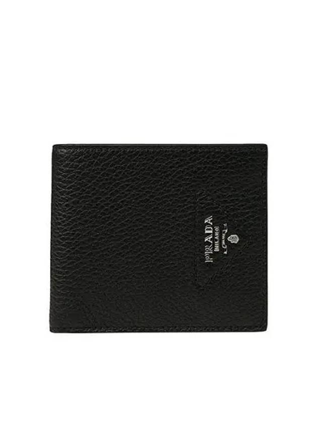 Men's Triangle Logo Leather Half Wallet Black - PRADA - BALAAN 2