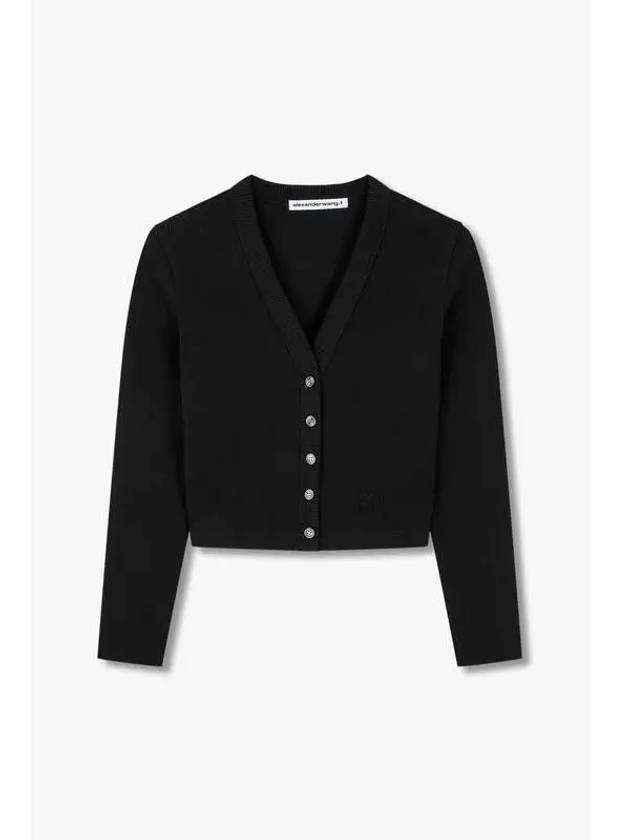 Embossed Logo Ribbed Cardigan Black - ALEXANDER WANG - BALAAN 1