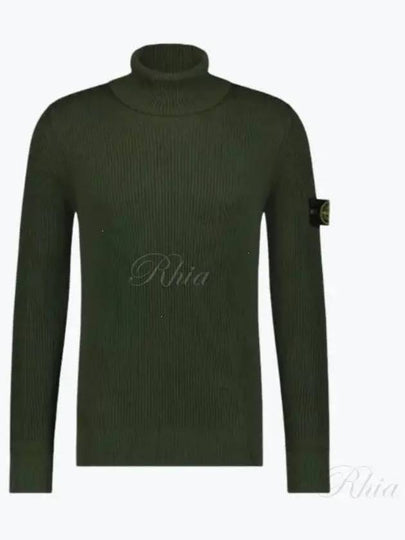 Ribbed Wool Turtleneck Dark Olive - STONE ISLAND - BALAAN 2