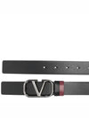 Garavani silver V logo length adjustable doublesided belt black burgundy 3cm - VALENTINO - BALAAN 4