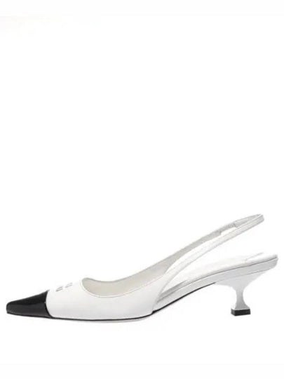 Logo Patent Leather Slingback Heels White Black - MIU MIU - BALAAN 2